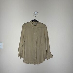 Zara Shirt Womens XL Beige Linen Blend‎ Oversized Button Down Top